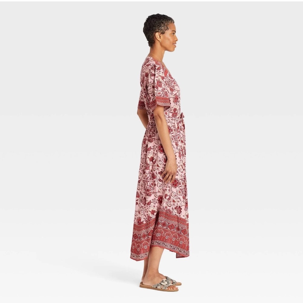 NWT Knox Rose Pink Floral Wrap Maxi Dress Boho Cottagecore Size Small - Picture 2 of 12